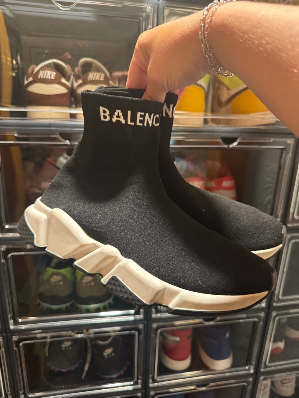 Balenciaga Black Knit Sock Trainer with White Sculpted Sole